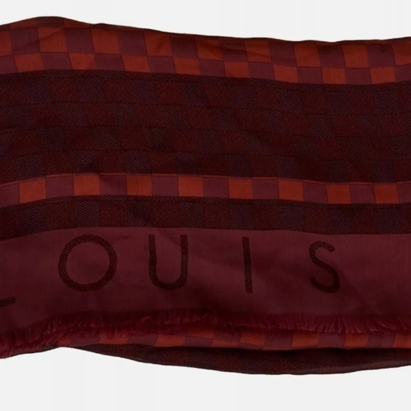 Louis Vuitton Red Checkered Chess Patterned Scarf 100% Silk. - Picture 6 of 8